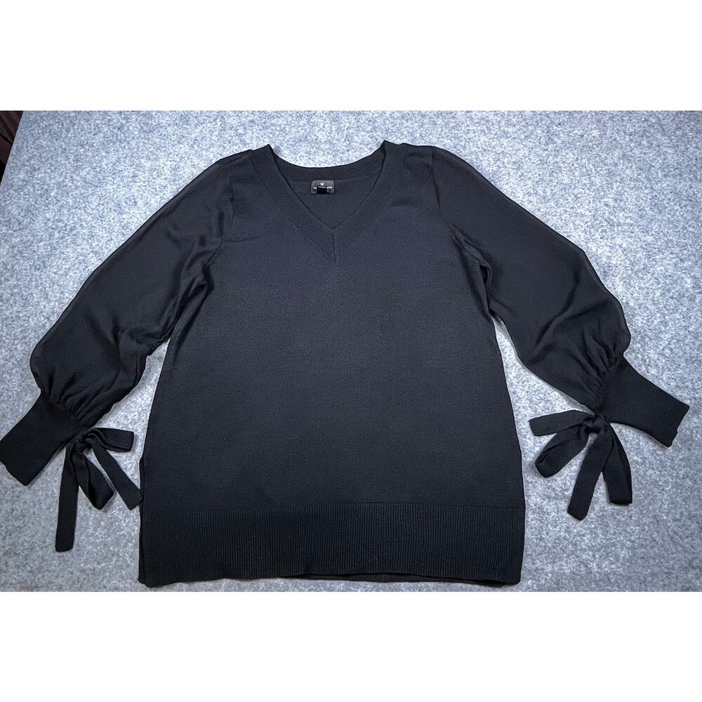 Worthington Black Sweater with Sheer sleeves Petite M Pre-Owned good condition